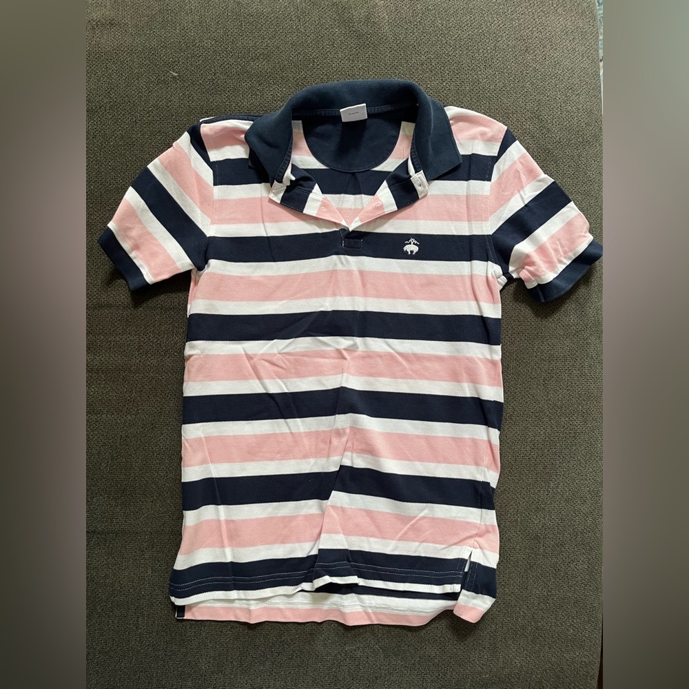 Brooks Brothers Navy and Pink white stripped polo